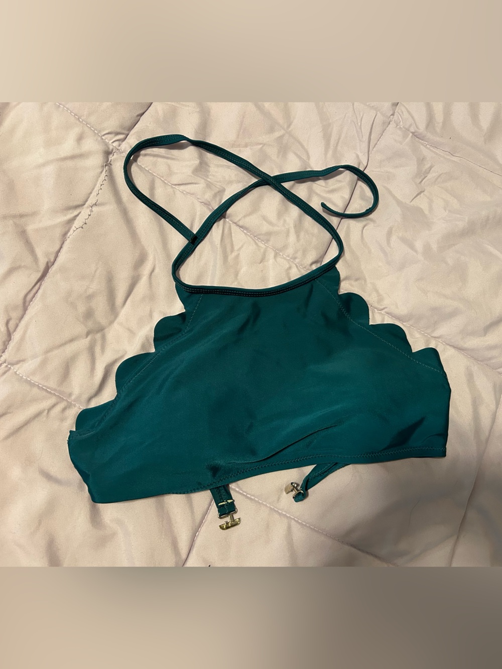Cupshe Teal Scalloped High Neck Bikini Top